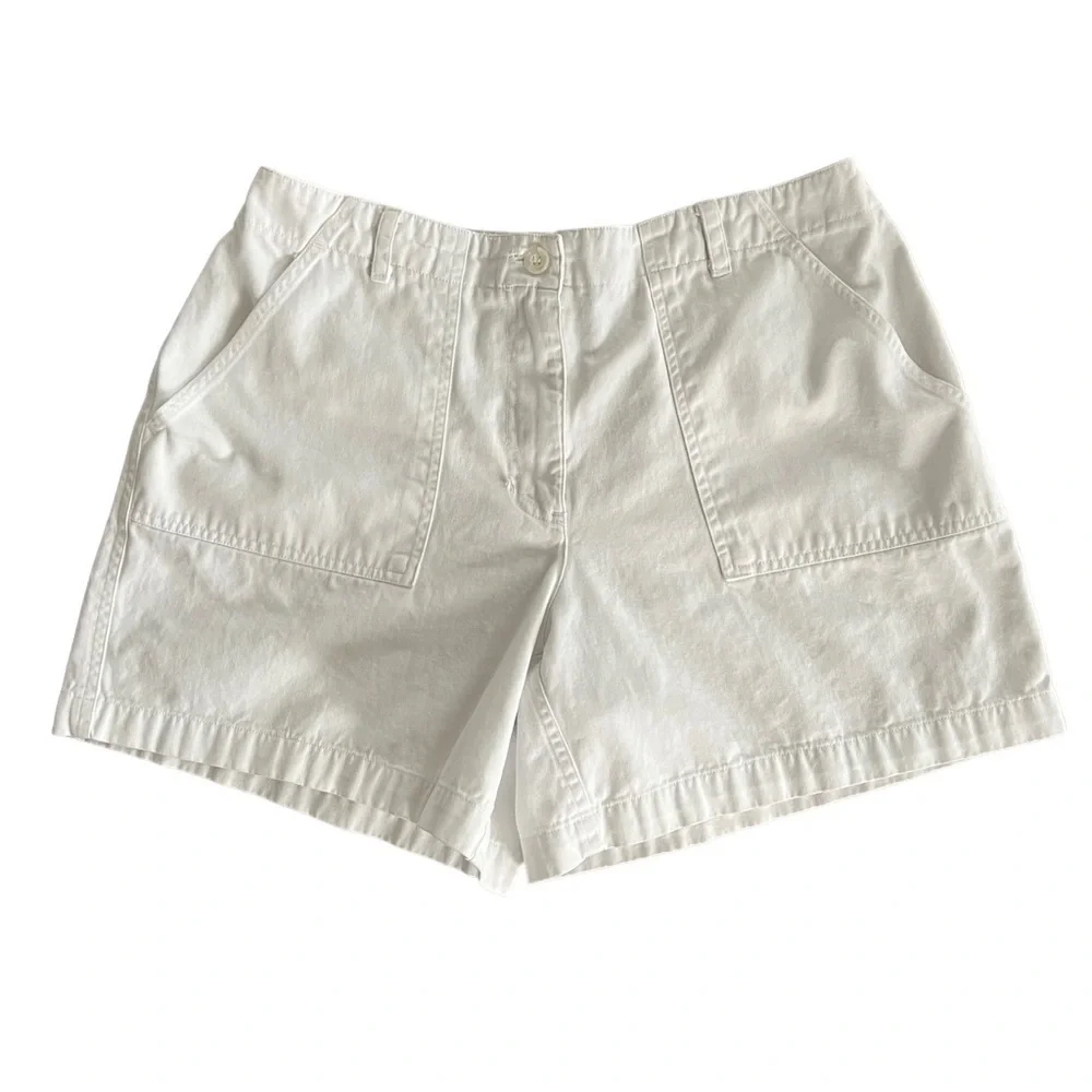 Vintage 90s Cache Creek Mid High Rise White Cotton Mid Thigh Shorts Size 10 - Picture 2 of 8
